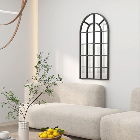 CHICFURN Espejo de pared 110 x 62 cm de metal negro, estilo ventana arqueada (1/5)