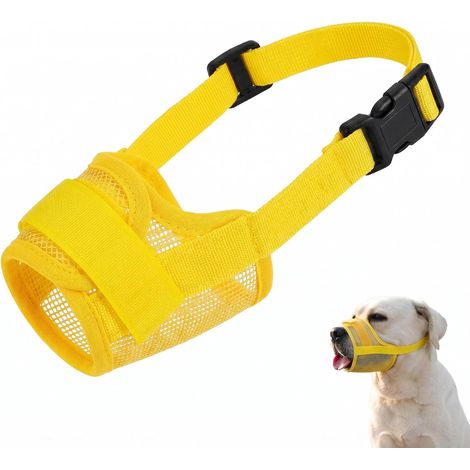 Dog Muzzle for Medium and Large Dogs, Adjustable Fabric Muzzle Anti-Bite Anti-Licking, Comfortable and Breathable, XL, Yellow (1/5)