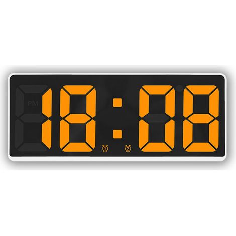 White + Orange Quartz LED Alarm Clock Large Display Digital Bedside Clock for Bedroom (1/5)
