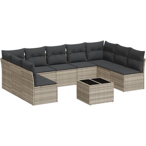 Maison Exclusive - Set Divano Giardino 10 pz con Cuscini Grigio Chiaro Polyrattan (1/3)