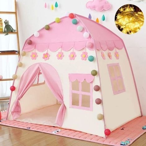 Prinzessinnen-Spielzelt für Mädchen – Spielzelt aus Oxford-Gewebe – Kinderspielhaus – mit Lichterkette