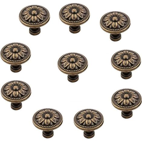 Ensemble de 10 poignées de porte en alliage de zinc – Couleur laiton – 35 x 25 mm – Convient aux armoires et tiroirs – Installation facile