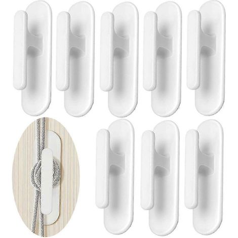 Lot de 8 crochets adhésifs pour cordon de store vénitien, à coller au mur. Compatibles avec les stores de porte. Crochets adhésifs blancs pour cordon de store. (1/5)