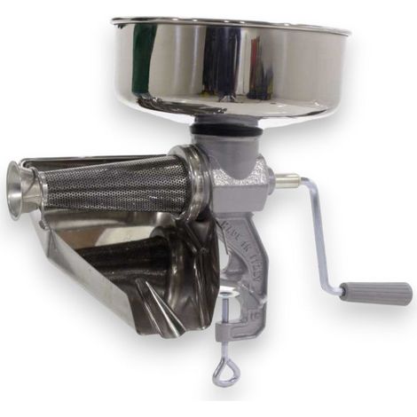 Passapomodoro manuale in acciaio inox con imbuto e cono (1/3)