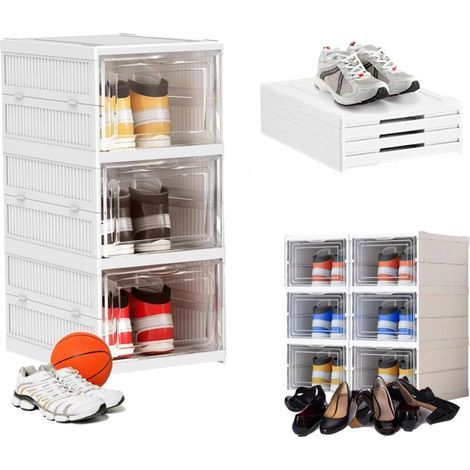 1 x boîtes à chaussures, boîtes de rangement pour chaussures, boîte de rangement pour chaussures en plastique empilable transparente, boîte à chaussures pour baskets avec couvercles, pour chaussures j (1/4)