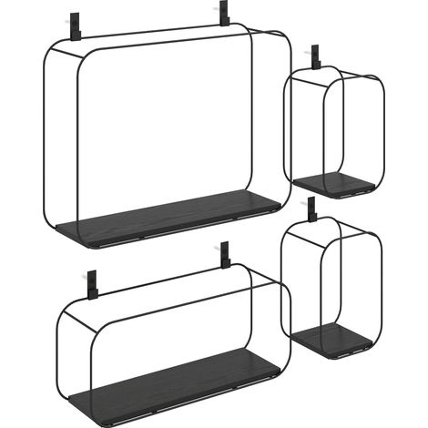 Set 4 Pezzi Mensole Flottanti Geometriche per Soggiorno in Metallo e MDF Nero (1/5)