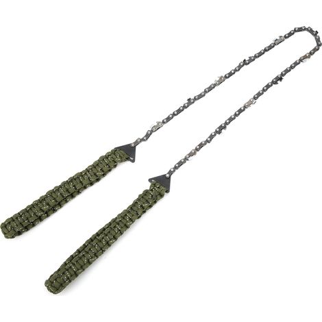 Scie de survie compacte 11 dents acier inoxydable, manche paracord réfléchissant vert militaire pour randonnée