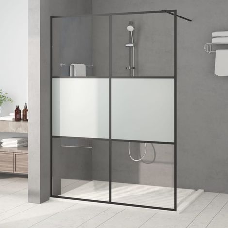 Paroi de douche pour douche à l'italienne, noire, 140 x 195 cm, verre trempé de sécurité semi-mat