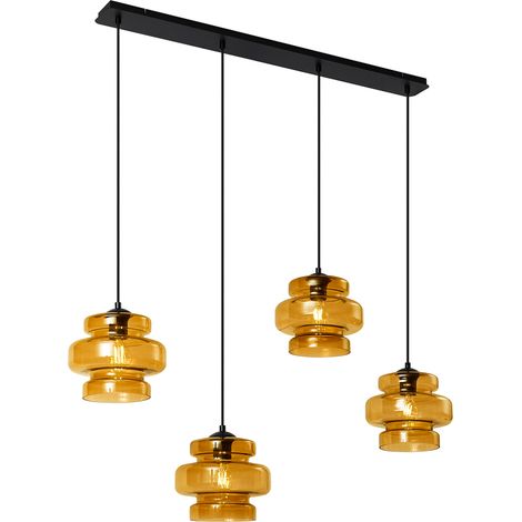 QAZQA denise - Suspension - 4 lumière - L 113.5 cm - Orange - Rétro - éclairage intérieur - Salon I Chambre I Cuisine I Salle à manger