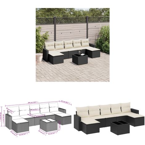 Salon de jardin 8 pcs avec coussins noir résine tressée - Salon De Jardin - Meuble De Jardin - Set Salon - Résine Tressée - Rotin Synthétique - Home & Living (1/3)