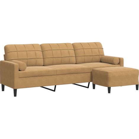 Canapé à 3 places,Sofa pour Salon,Banquette avec repose-pieds Marron 210 cm Velours CFW779650 (1/5)