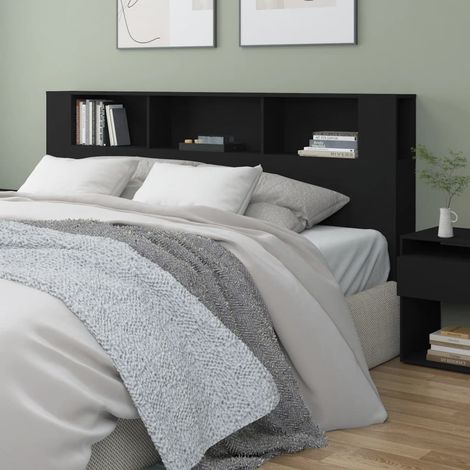 Armoire de tête de lit, Tête de lit avec rangement, Armoire de rangement pour chambre Noir 200x18,5x104,5 cm CDE47853 (1/5)