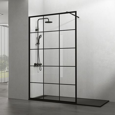 Box doccia Screen Black Scacchi, vetro fisso 8 mm con anticalcare - Estensione: 67-69,5 cm + braccetto supporto (1/2)