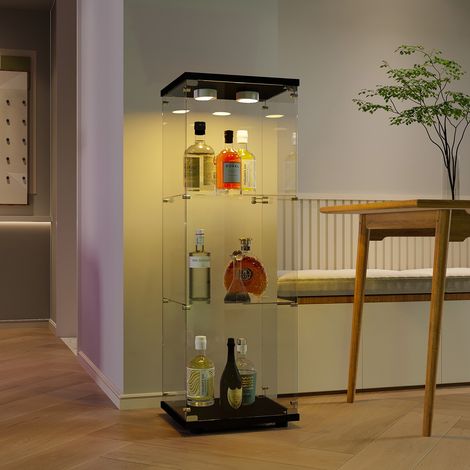 Vitrine d'Exposition en Verre Trempé 3 Étagères avec Éclairage LED - 42x36x125 cm - Noir (1/5)