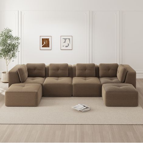 Modulares U-Ecksofa 386x177x69 cm aus braunem Cord, montagefrei – MEUBLIV (1/5)