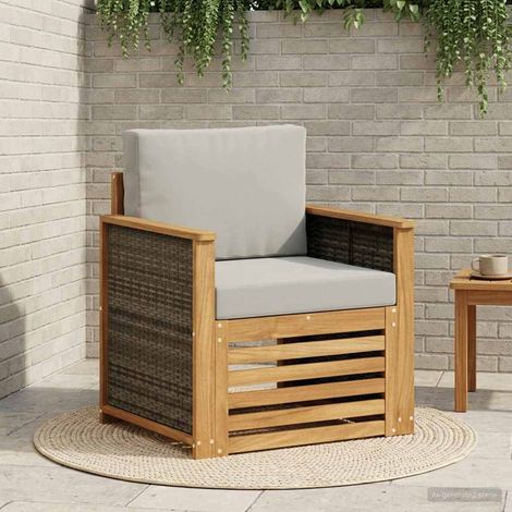 Canapé de Milieu de Jardin Modulaire en Bois d'Acacia Massif avec Coussins Gris Clair - PANGIVO (1/5)