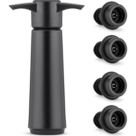 Pompe à Vide Vin avec 4 Bouchons, Bouchon Vin Vide Air, Réutilisable Bouchon Bouteille Vin Garde le Vin Frais, Accessoires Vin, pour le Vin, Noir