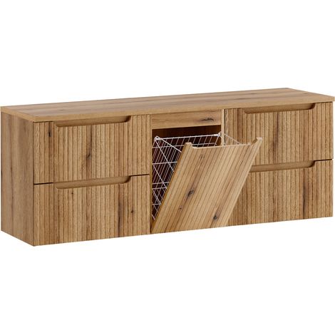 Waschtischunterschrank 160cm Wäschekorb Riva Holz (1/5)