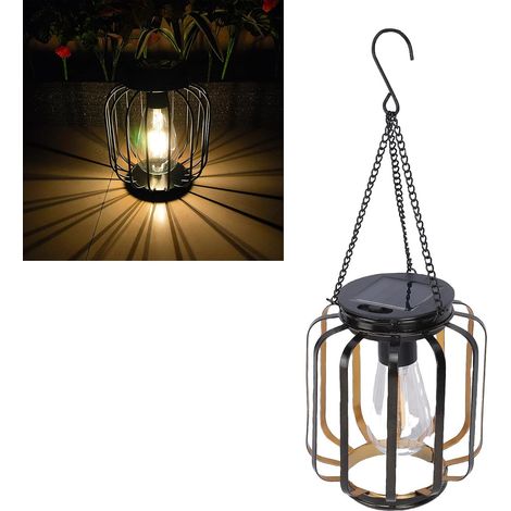 Lanterne solaire suspendue, lampe solaire extérieure étanche en métal avec crochet pour jardin, terrasse, porche ou balcon. (Colonne) (1/5)