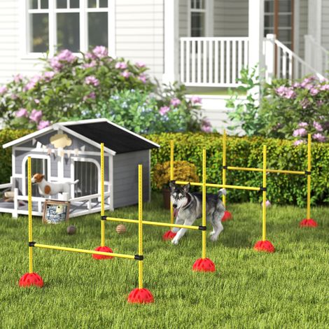 Ensemble Agility Canin 4 pièces avec 4 haies et sac de transport pour l’entraînement au saut - jaune