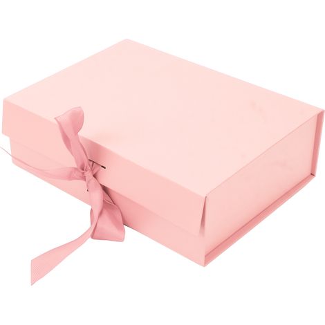Boîtes cadeaux pliables, réutilisables et de couleur unie, avec ruban, pour ranger bijoux, bonbons, bougies et parfums (rose). (1/5)