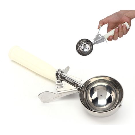 Multifunktionale Eiskugelzange aus Edelstahl, Eiskugelzange mit beigefarbenem Griff, 6,7 cm Durchmesser, praktisches Küchenutensil für Desserts. (1/5)
