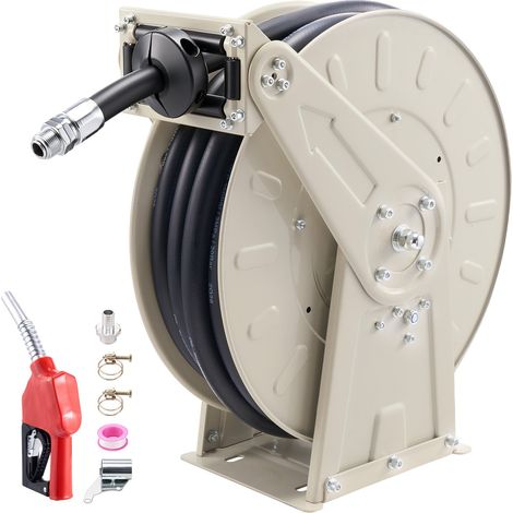 Enrouleur de Tuyau de Carburant Rétractable 19,05 mm x 15 m 20 bar, Dévidoir de Tuyau Diesel à Ressort, pour Diesel et Kérosène, Rétraction Automatique, avec Flexible en Caoutchouc Industriel (1/5)