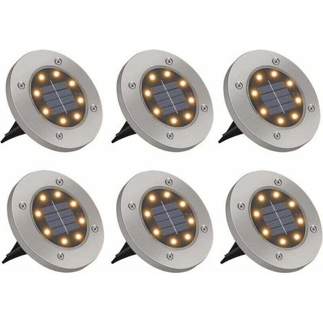 Lumière Solaire Extérieure 6 Pack 8 LED Lampe Solaire Sol étanche IP65 Spot Solaire Extérieur Acier Inoxydable Lampe Solaire Jardin Lumière Blanche Chaude pour Cour Chemin Terrasse Pelouse-Fei Yu (1/4)