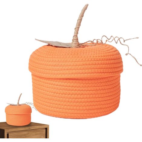 Panier de rangement tissé d'Halloween Bac de rangement rond avec couvercle Seau à d'Halloween Adorable panier à bonbons et seau à pour les fêtes d'Halloween et la