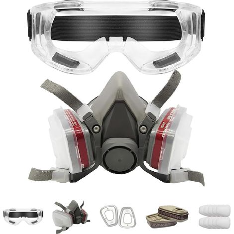Kit masque respiratoire réutilisable demi-visage - Lunettes sécurité - Peinture ponçage pulvérisation bricolage (1/5)