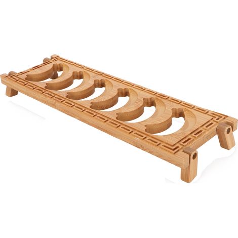 Porte-gobelets en bambou pour cérémonie du thé, étagère de rangement et égouttoir à tasses, 6 cases (1/5)