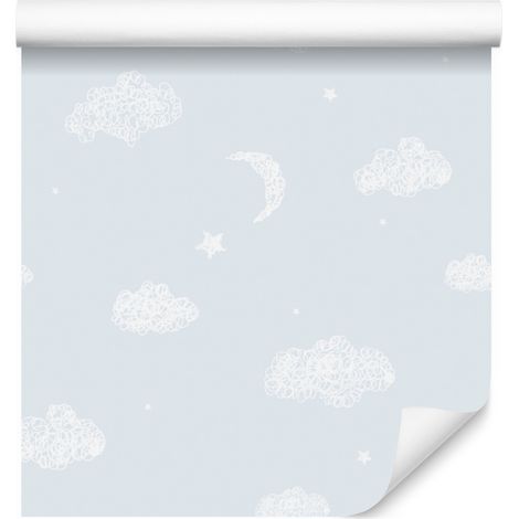 Papel pintado de nubes, lunas y estrellas para salón y dormitorio, 50x1000 cm. (1/5)