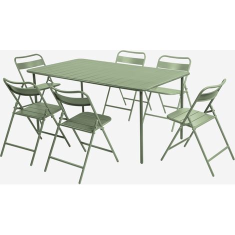 Set tavolo da giardino pieghevole in acciaio con 6 sedie, 160cm (1/4)