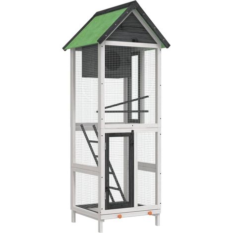 Maison à oiseaux gris 60x58,5x160 cm bois massif de pin (1/5)