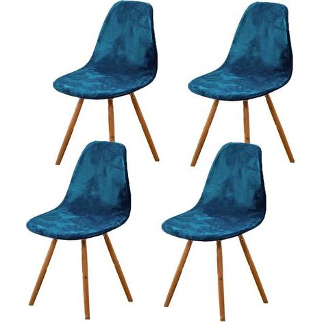 Housse de Chaise Scandinaves Lot de 4, Extensible Housse de Chaise de Salle à Manger, Velours Bleu Universelle Couverture de Chaise sans Accoudoirs pour Décoration de Salon Cuisine Maison (1/5)