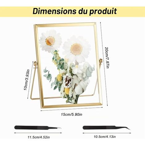 Cadre Transparent, 15x20cm Cadre Photo Doré, Cadres en Verre pour Fleurs Pressées, Cadre Photos Flottant Transparent pour Affiches Photos Certificats Décoration Table Murale (1/4)