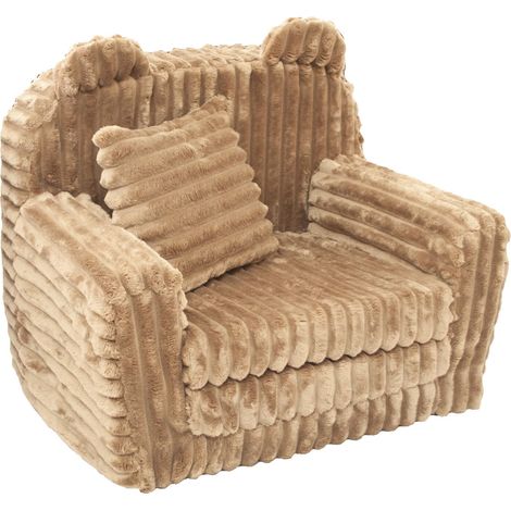 Viking Choice – Fauteuil enfant canapé-lit velours côtelé caramel – Dimensions 51x40x41cm – Housse amovible lavable à 30°C – Coins arrondis sécurisés