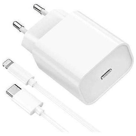 Chargeur 20 W - Adaptateur secteur - Ports USB-C et Lightning - Charge rapide - Compatible iOS (1/4)