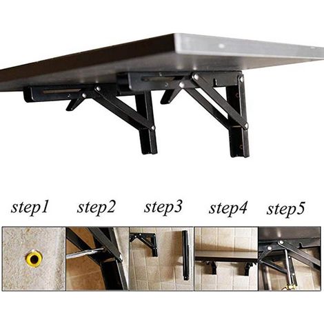 Lot de 2 supports d'étagère pliables en acier inoxydable, fixation murale, pour montage DIY