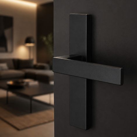 Ouvre&Déco - 2 poignées de porte LOFT en métal noir mat – Entraxe 165 mm – Sans trou de clé bec-de-cane – Style moderne (1/5)