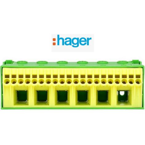 Bornier de terre sans vis 20x4 mm² + 6x25 mm² Hager KN26E