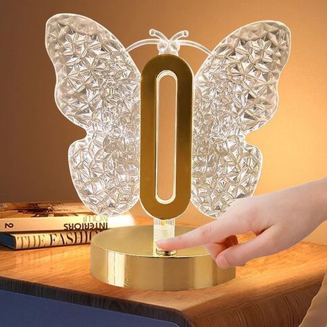 Lámpara de mesa con forma mariposa, lámpara mesa regulable 3 colores, recargable USB (incluida lámpara), bonita lámpara LED ambiental dormitorio (1/5)