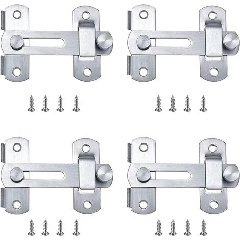 Lot de 4 verrous de sécurité coulissants à 180° en acier inoxydable pour portes, placards et tiroirs, 100 x 70 mm, couleur argentyu (1/5)