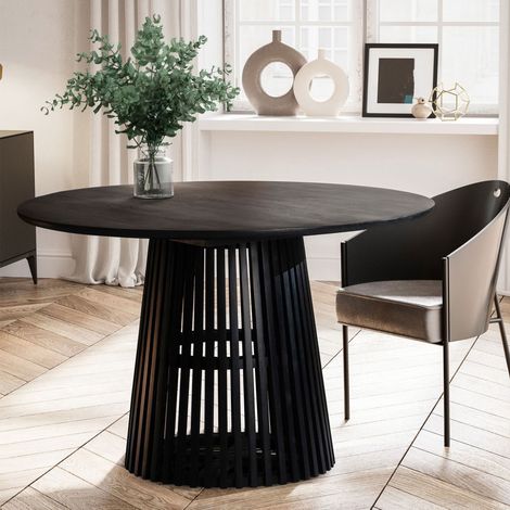 Table à manger ronde 120x77 cm en bois de manguier noir