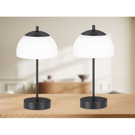 2er SET kabellose Tischlampen Schwarz / Opalglas mit Touchdimmer, Höhe 35cm (1/5)