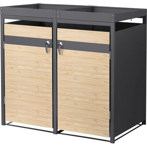 ML-Design Mülltonnenbox 2er 240L mit Pflanzdach, Mülltonnenverkleidung für 2 Mülltonnen, Müllbox wetterfest Mülltonnenhaus aus Stahl, Müllcontainer, abschließbare Tür 132x80x124 cm Anthrazit-Holzoptik