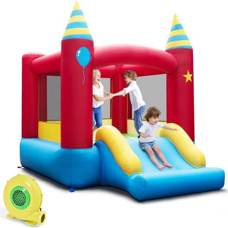 COSTWAY Castello Gonfiabile per Bambini, Casa Gonfiabile con Scivolo, con Borsa di Trasporto e Kit di Riparazione, per 3 Bambini di 3-12 Anni, 190 x 260 x 205cm (1/5)