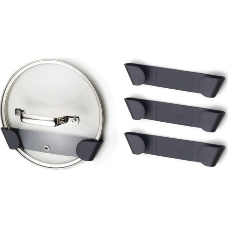 4 wall-mounted storage racks for pot lids, self-adhesive, attaches to cupboard doors, organizes the kitchen