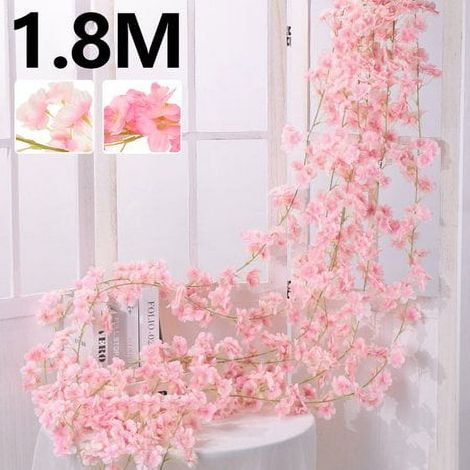 Guirlande Fleur De Cerisier Artificielle - 4 Pièces - 1,8 Mètre Par Pièce - Pour Décoration Intérieure Extérieure Mariage Fête Maison - Rose Clair Et Foncé (1/5)