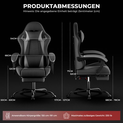 Chaise gaming ergonomique coussin lombaire ajustable, appui-tête, hauteur réglable noir gris, PC gamer, bureau confortable et performant (1/5)